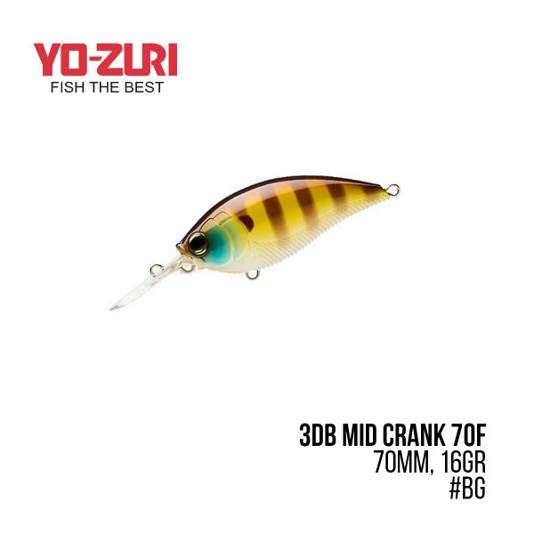 На фото Воблер Yo-Zuri 3DB Mid Crank 70F (70mm, 16gr)
